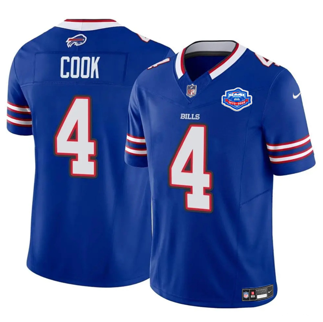 Men's Blue Buffalo Bills #4 James Cook 2025 F.U.S.E. With Farewell Patch Vapor Untouchable Limited Stitched Football Jersey
